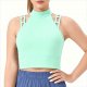 Women's Mint Green Halter Sleeveless Crop Top – Athletic Yoga Tank Top with Cutout Shoulders No Padding