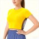 Women's Yellow Short-Sleeve Crop Top with Back Mesh – Breathable Workout Running Shirt No Padding