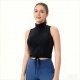 Women's Black Turtleneck Sleeveless Crop Top with Drawstring – Athletic Workout Tank Top No Padding