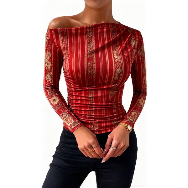 Asymmetrical Ruched Women's T-Shirt - Slim-Fit One-Shoulder Top