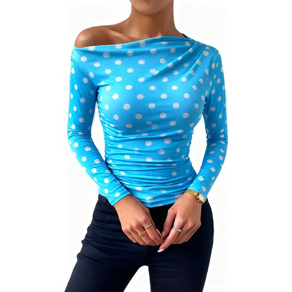 Women's Fashion Ruched T-Shirt - Slim-Fit Asymmetrical One-Shoulder