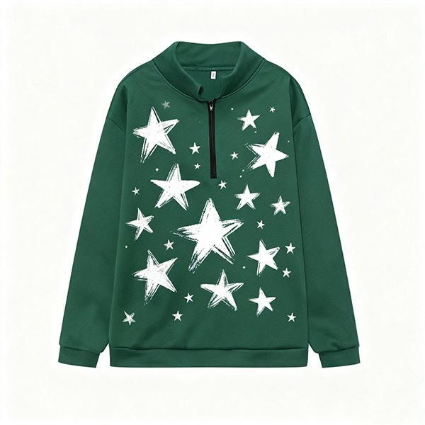 Women's Oversized Drop Shoulder Sweatshirt - Half-Zip Polyester