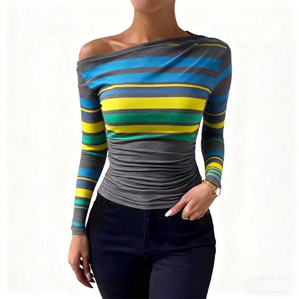 Women's Slim-Fit One-Shoulder T-Shirt - Ruched Asymmetrical Design