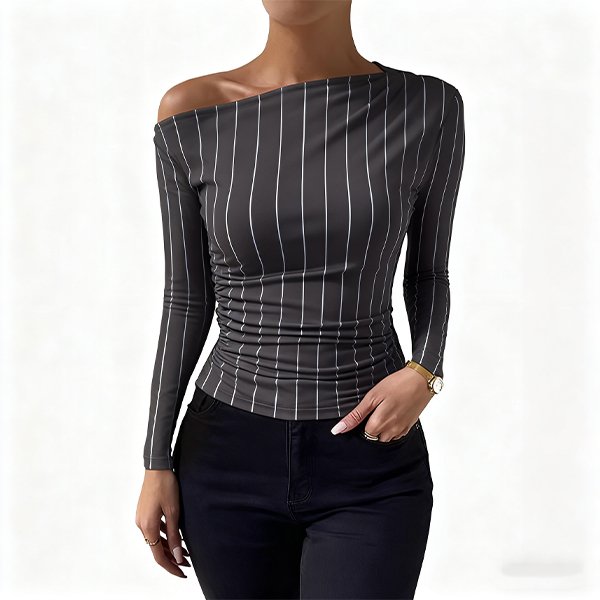 Women's Asymmetrical Ruched T-Shirt - Slim-Fit One-Shoulder Top