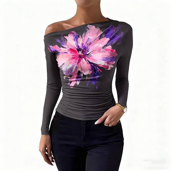 Women's Ruched One-Shoulder T-Shirt - Slim-Fit Asymmetrical