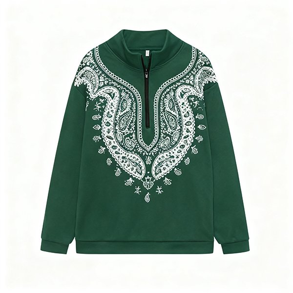 Women's Casual Half-Zip Sweatshirt - Polyester Oversized Drop Shoulder