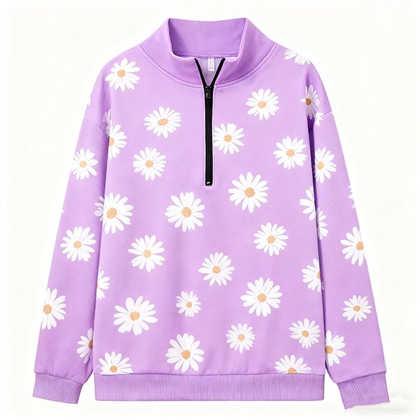 Polyester Half-Zip Women's Sweatshirt - Oversized Drop Shoulder